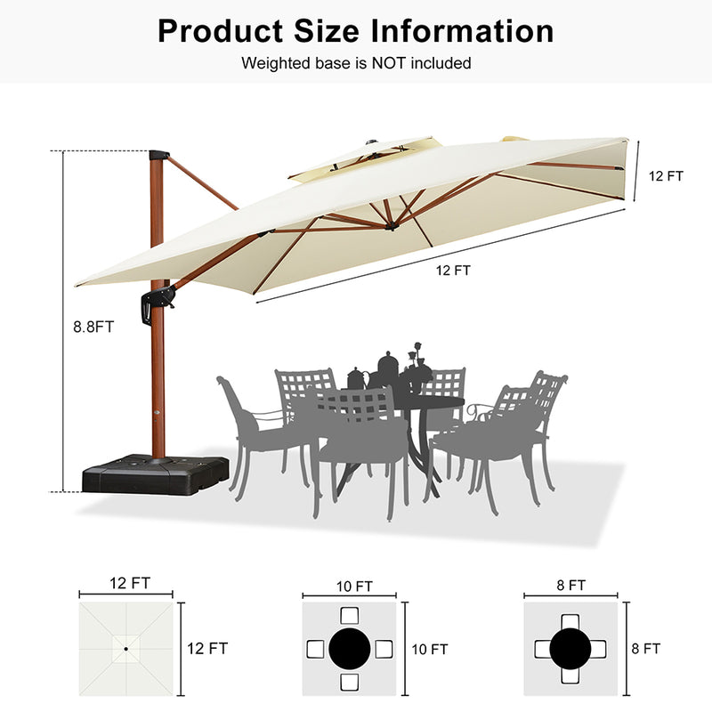 PURPLE LEAF Double Top 9 / 10 / 11 / 12 ft Square Aluminum Sun Umbrellas in Wood Color