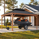 PURPLE LEAF Outdoor Aluminum Carport Heavy-Duty with Wood Grain Aluminum Frame