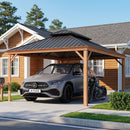 PURPLE LEAF Outdoor Aluminum Carport Heavy-Duty with Wood Grain Aluminum Frame
