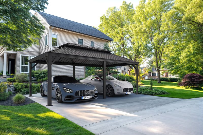 PURPLE LEAF Outdoor Metal Carport with Grey Steel Roof and Aluminum Frame Protective Shelter