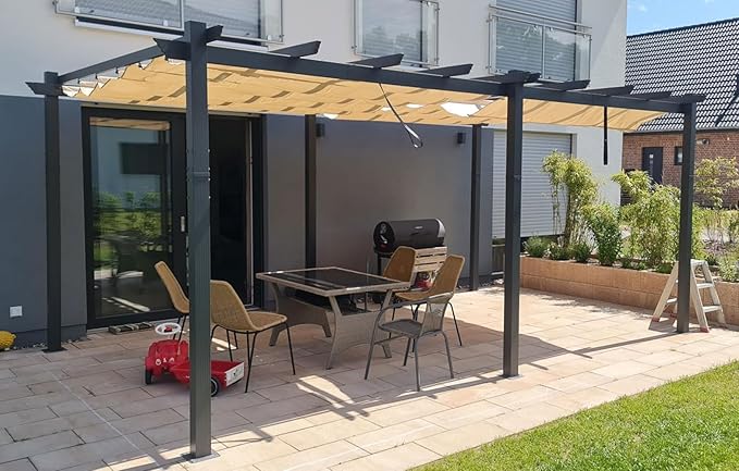 PURPLE LEAF Outdoor Pergola with Retractable Canopy Aluminum Shelter for Porch Garden  Beach Shade Pavilion Pergola Modern Backyard Deck