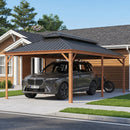 PURPLE LEAF Outdoor Aluminum Carport Heavy-Duty with Wood Grain Aluminum Frame