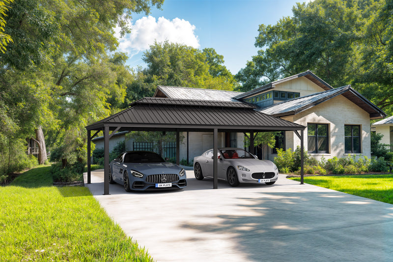 PURPLE LEAF Outdoor Metal Carport with Grey Steel Roof and Aluminum Frame Protective Shelter