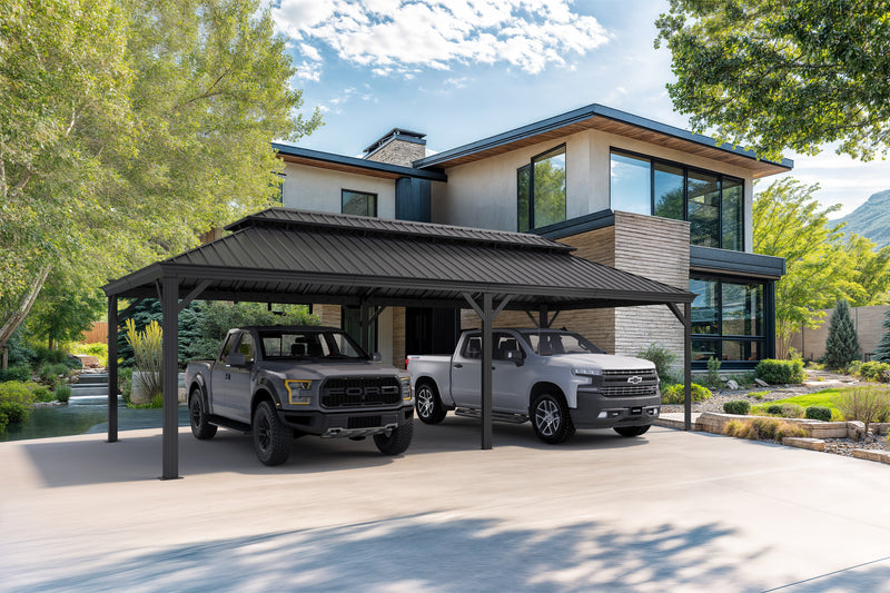 PURPLE LEAF Outdoor Metal Carport with Grey Steel Roof and Aluminum Frame Protective Shelter