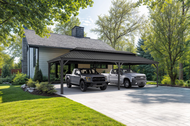 PURPLE LEAF Outdoor Metal Carport with Grey Steel Roof and Aluminum Frame Protective Shelter
