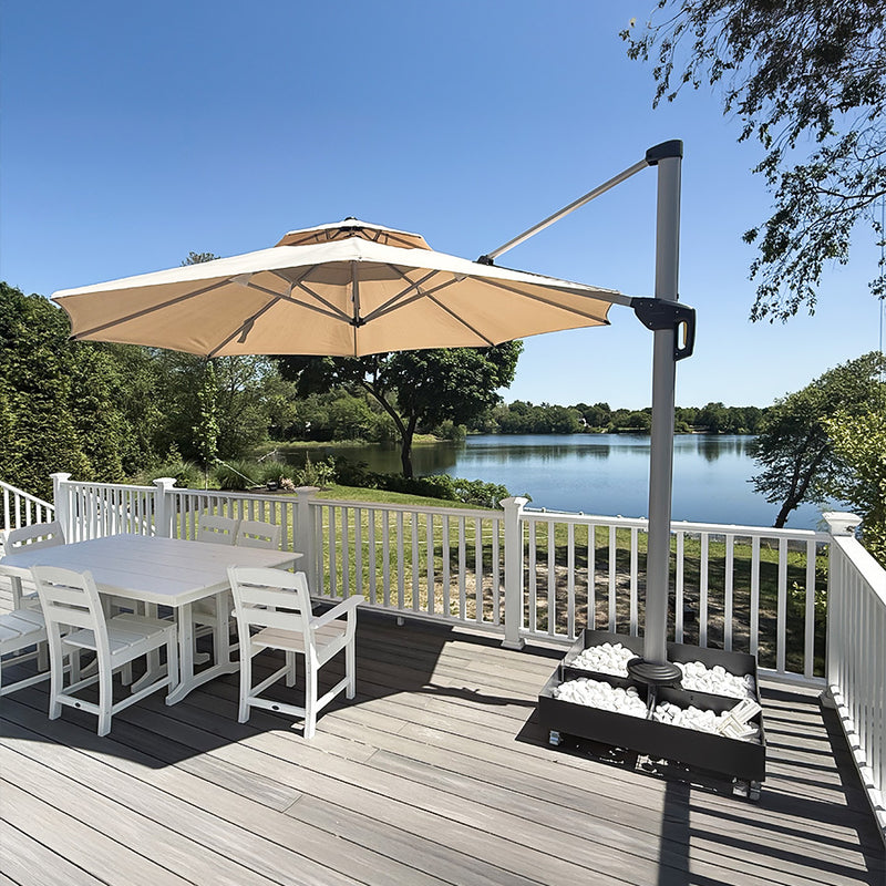 PURPLE LEAF Round Cantilever Patio Umbrella Heavy Duty Umbrella for Porch Garden Pool