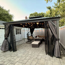 PURPLE LEAF Patio Gazebo for Backyard Grey Hardtop Galvanized Steel Roof Awning String Lights-milky