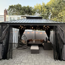 PURPLE LEAF Patio Gazebo for Backyard Grey Hardtop Galvanized Steel Roof Awning with Upgrade Curtain