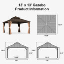 PURPLE LEAF Outdoor Hardtop Gazebo for Garden Bronze Double Roof Aluminum Frame Pavilion with String Lights-milky