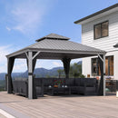 PURPLE LEAF Patio Gazebo for Pool Light Grey Hardtop Galvanized Steel Roof with String Lights-milky