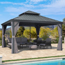 PURPLE LEAF Patio Gazebo for Backyard Grey Hardtop Galvanized Steel Roof Awning with Reinforcement Support Rod