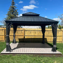 OPEN BOX I PURPLE LEAF Patio Gazebo for Backyard Grey Hardtop Galvanized Steel Roof Awning with Upgrade Curtain