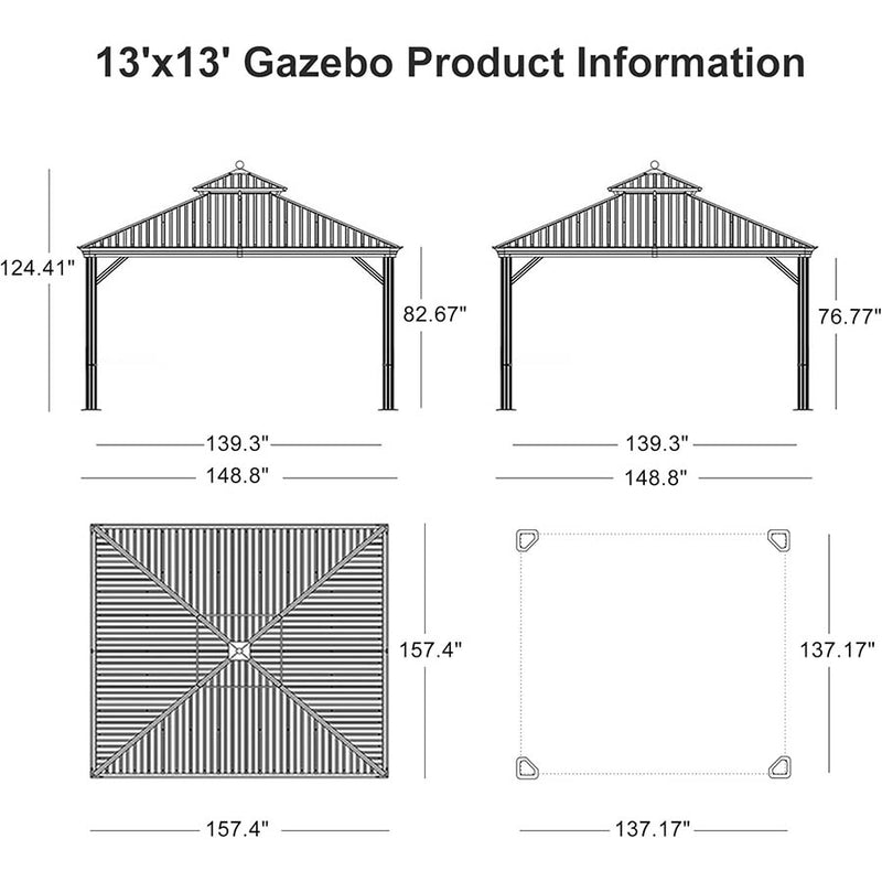 PURPLE LEAF Outdoor Hardtop Gazebo for Garden Bronze Double Roof Aluminum Frame Pavilion