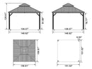 PURPLE LEAF Patio Gazebo for Backyard Grey Hardtop Galvanized Steel Roof Awning with Reinforcement Support Rod