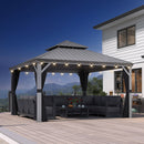 PURPLE LEAF Patio Gazebo for Pool Light Grey Hardtop Galvanized Steel Roof with String Lights-milky