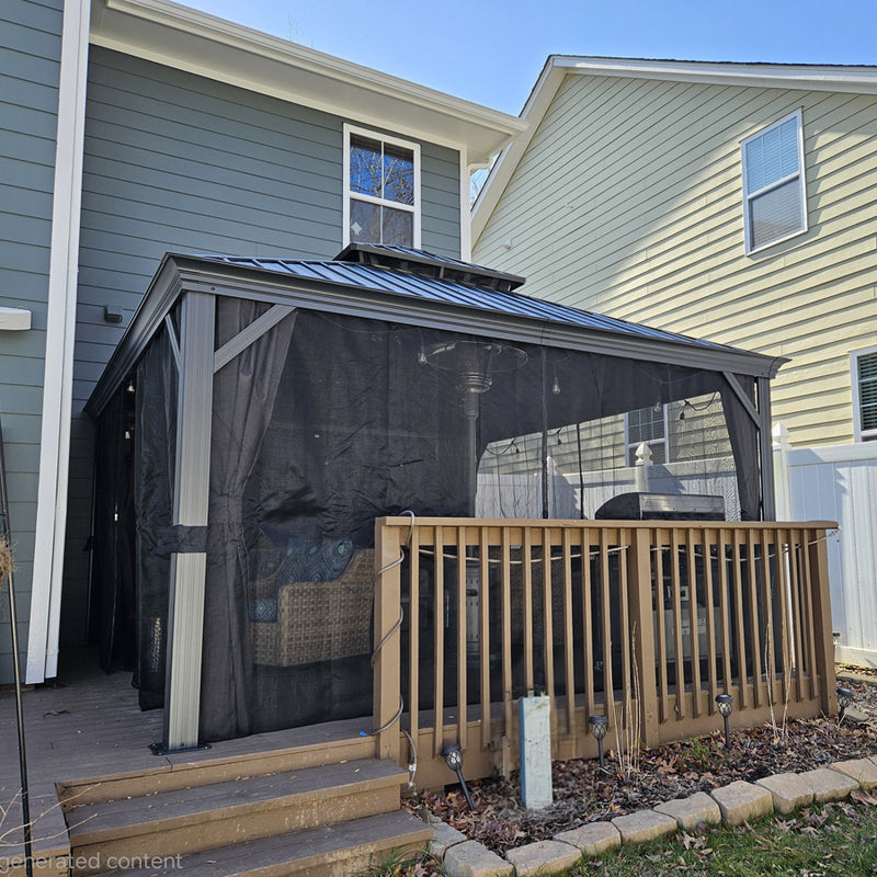 PURPLE LEAF Patio Gazebo for Backyard Grey Hardtop Galvanized Steel Roof Awning with String Lights-clear