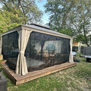 PURPLE LEAF Backyard Gazebo Champagne Hardtop Galvanized Steel Roof Awning and Upgrade Curtain with Lights-clear