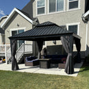 PURPLE LEAF Patio Gazebo for Backyard Grey Hardtop Galvanized Steel Roof Awning with Upgrade Curtain