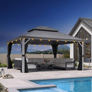 PURPLE LEAF Patio Gazebo for Pool Light Grey Hardtop Galvanized Steel Roof with String Lights-clear