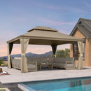 PURPLE LEAF Backyard Gazebo Champagne Hardtop Galvanized Steel Roof Awning and Upgrade Curtain