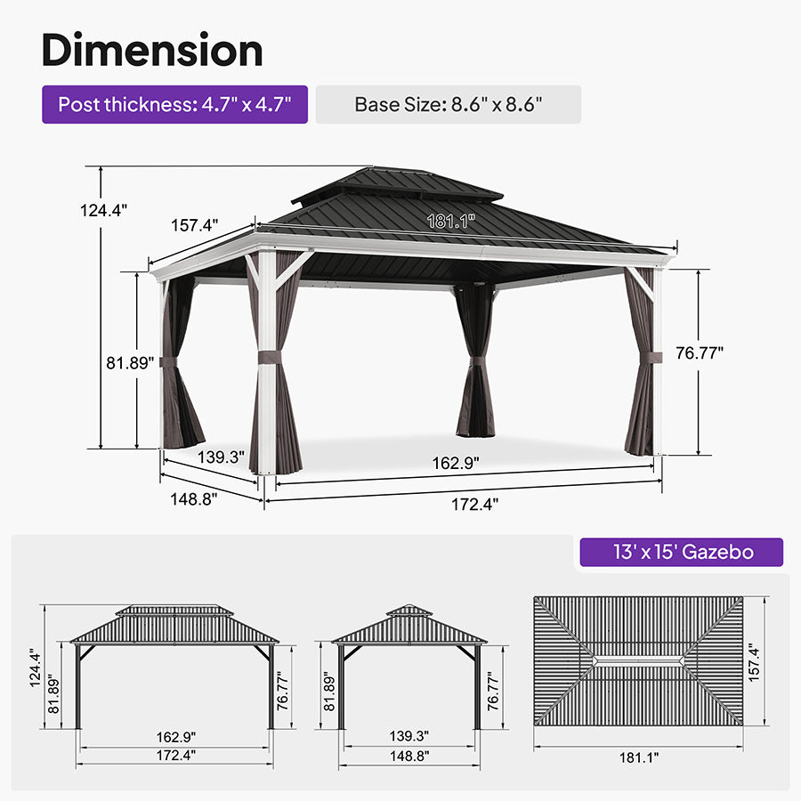 12- x 14-Foot Hardtop Gazebo with Solarium - Thumbnail 3