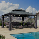 PURPLE LEAF Patio Gazebo for Backyard Grey Hardtop Galvanized Steel Roof Awning String Lights-milky