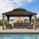 PURPLE LEAF Outdoor Hardtop Gazebo for Garden Bronze Double Roof Aluminum Frame Pavilion with Reinforcement Support Rod