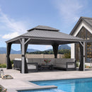 PURPLE LEAF Patio Gazebo for Pool Light Grey Hardtop Galvanized Steel Roof with Upgraded Curtains