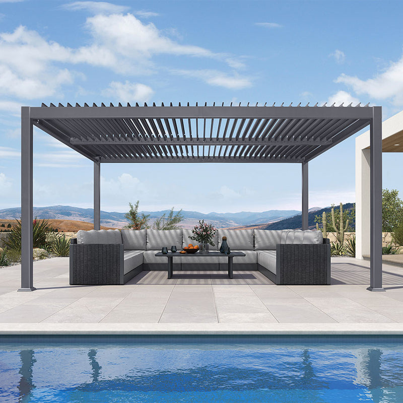 PURPLE LEAF Outdoor Louvered Pergola Patio Sun Shade Shelter with Adjustable Hardtop Patio Pergola Grey