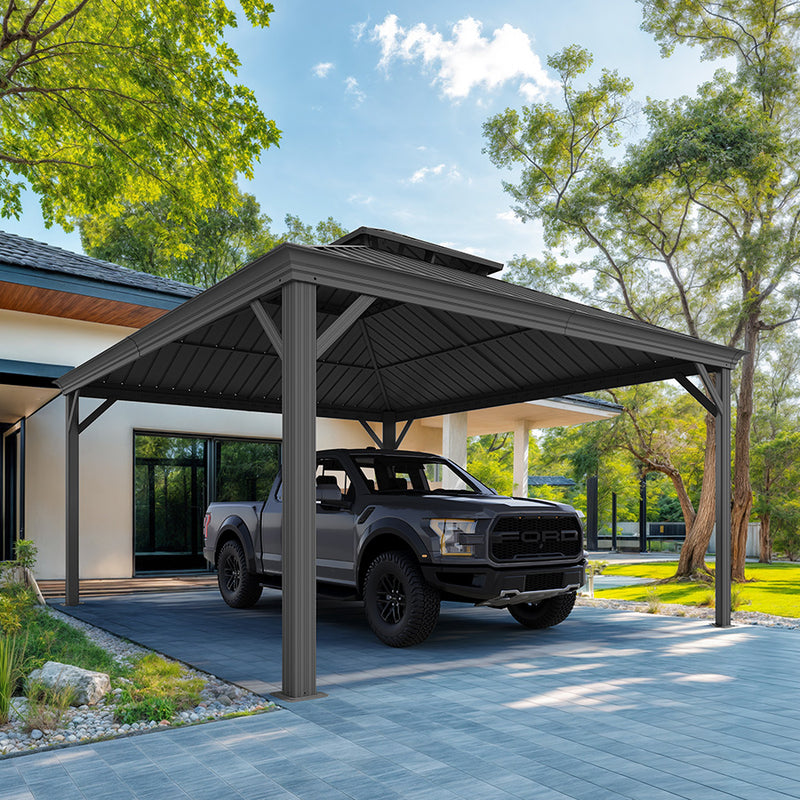 PURPLE LEAF Outdoor Metal Carport Gazebo Grey Steel Roof Aluminum Frame Shelter for Parking