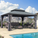 PURPLE LEAF Patio Gazebo for Backyard Grey Hardtop Galvanized Steel Roof Awning with Reinforcement Support Rod