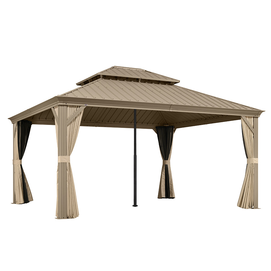 Champagne Hardtop Gazebo | Galvanized Steel Roof & Curtains
