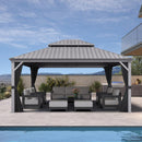 PURPLE LEAF Patio Gazebo for Pool Light Grey Hardtop Galvanized Steel Roof with String Lights-milky