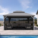 PURPLE LEAF Patio Gazebo for Pool Light Grey Hardtop Galvanized Steel Roof with Upgraded Curtains