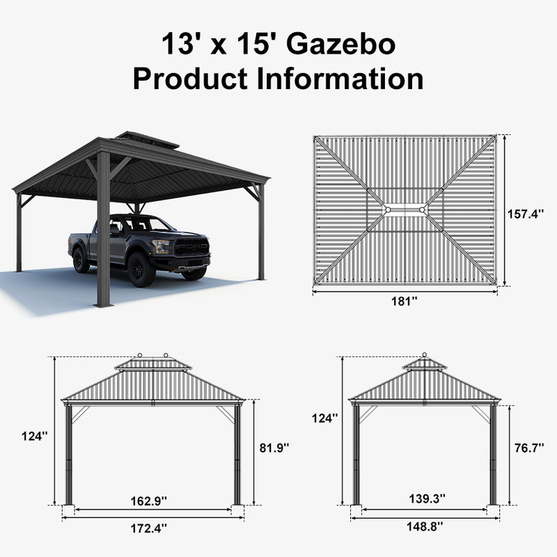 PURPLE LEAF Outdoor Metal Carport Gazebo Grey Steel Roof Aluminum Frame Shelter for Parking