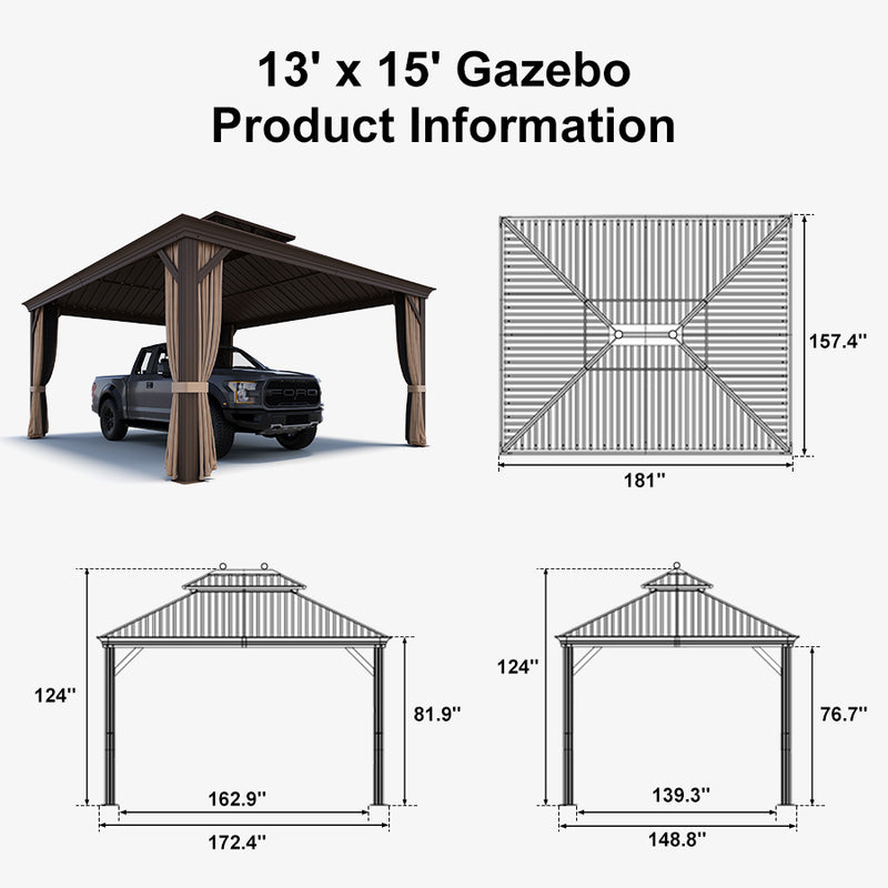 PURPLE LEAF Outdoor Metal Carport Gazebo Bronze Steel Roof Aluminum Frame Shelter for Parking