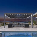 PURPLE LEAF Caesar Louvered Pergola with Milky String Lights Patio Aluminum Pergola with Independent Adjustable Rainproof Roof Hardtop Pergola for Outdoor Deck Garden Yard