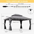 PURPLE LEAF Patio Gazebo for Pool Light Grey Hardtop Galvanized Steel Roof with String Lights-milky