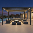 PURPLE LEAF Caesar Solar Louvered Pergola with LED Strip Lights and Control Panel Aluminum Outdoor Pergola with Adjustable Roof for Patio Deck Garden Yard Gray