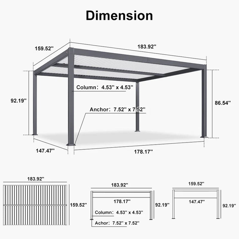 PURPLE LEAF Outdoor Louvered Pergola Patio Sun Shade Shelter with Adjustable Hardtop Patio Pergola Gray Frame White Roof