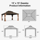 PURPLE LEAF Outdoor Hardtop Gazebo for Garden Bronze Double Roof Aluminum Frame Pavilion with String Lights-milky