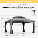 PURPLE LEAF Patio Gazebo for Pool Light Grey Hardtop Galvanized Steel Roof with String Lights-clear