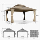 PURPLE LEAF Backyard Gazebo Champagne Hardtop Galvanized Steel Roof Awning and Upgrade Curtain