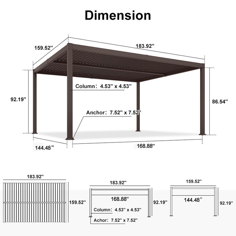 PURPLE LEAF Louvered Pergola Outdoor Adjustable Roof Modern Patio Aluminum Pergola for Deck Backyard Garden Hardtop Gazebo Bronze