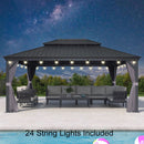 PURPLE LEAF Patio Gazebo for Backyard Grey Hardtop Galvanized Steel Roof Awning with String Lights-clear