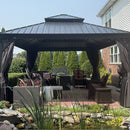 PURPLE LEAF Patio Gazebo for Backyard Grey Hardtop Galvanized Steel Roof Awning with Upgrade Curtain