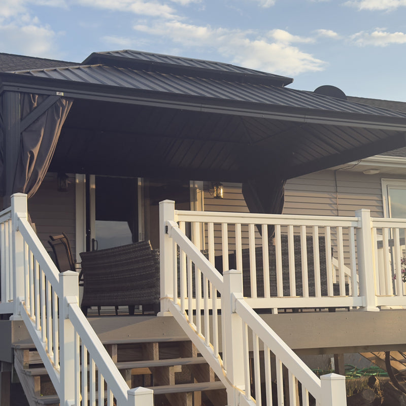 PURPLE LEAF Patio Gazebo for Backyard Grey Hardtop Galvanized Steel Roof Awning with String Lights-clear