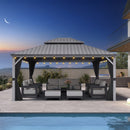 PURPLE LEAF Patio Gazebo for Pool Light Grey Hardtop Galvanized Steel Roof with String Lights-clear