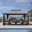 PURPLE LEAF Patio Gazebo for Pool Light Grey Hardtop Galvanized Steel Roof with String Lights-milky