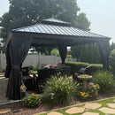 PURPLE LEAF Patio Gazebo for Backyard Grey Hardtop Galvanized Steel Roof Awning with String Lights-clear